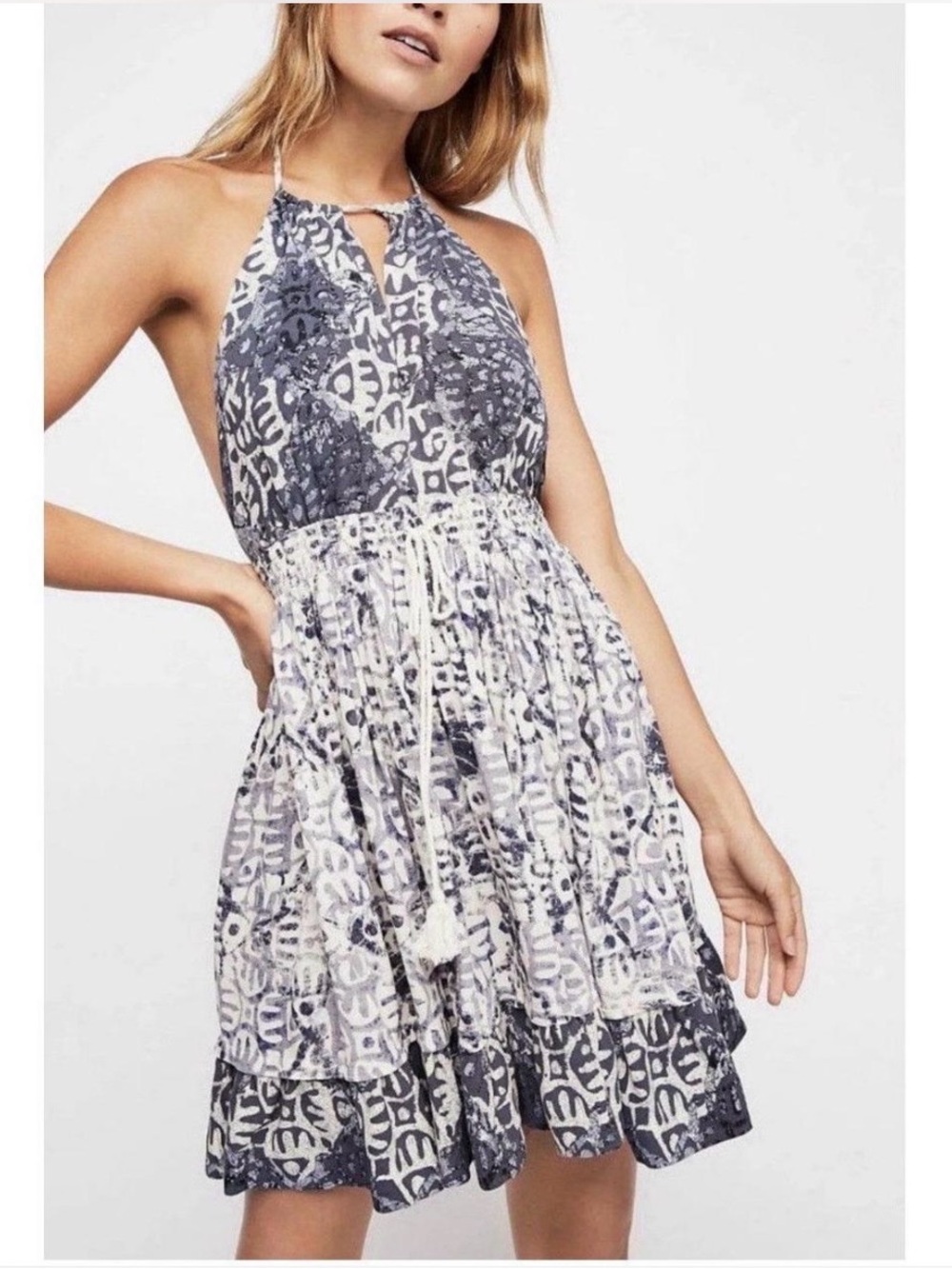 Free People Beach Day Halter Open Back Mini Dress Large